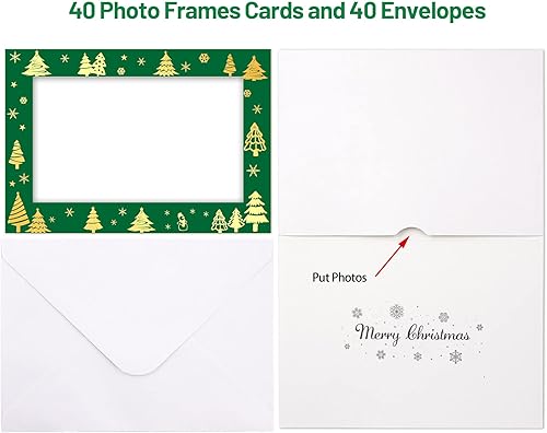 Miniatura 2 de ceiba tree Paquete de 40 tarjetas navideñas con marco de fotos, tarjetas de felicitación navideñas con sobres