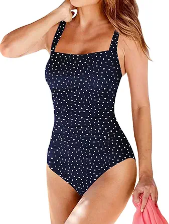 Upopby Women's Vintage Padded Push up One Piece Swimsuits Tummy Control Bathing Suits Plus Size Swimwear
