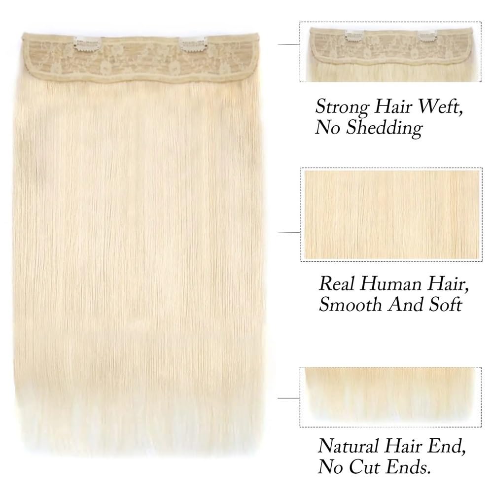 Przedłużki do włosów blond, przezroczyste treski z klipsem, z wzorem w jodełkę, naturalne włosy Remy dla kobiet (66 cm)