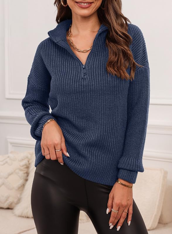 EVALESS Quarter Zip Sweaters for Women Waffle Kint Long Sleeve Pullover Sweater Business Casual Outfits - Image 3