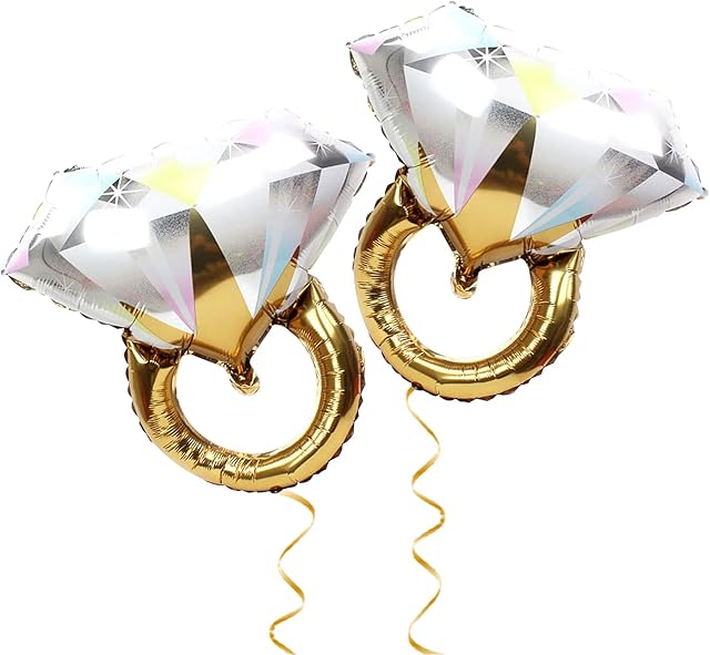 2Pcs Diamond Ring BalloonsDiamond Ring Balloons Engagement Decorations Anniversary Bridal Shower for Romantic Wedding Bridal Shower Anniversary Engagement Party Decoration