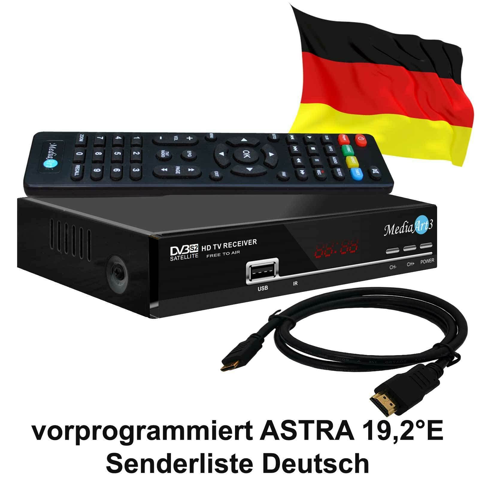 Digitale Satanlage Komplettset 60cm Sat-Schüssel Spiegel Antrazit HDTV Sat-Receiver 2X USB LNB 0,1dB Kabel Sat Anlage 1 Teilnehmer Full HD Astra 19°E Deutsch F-Steckern