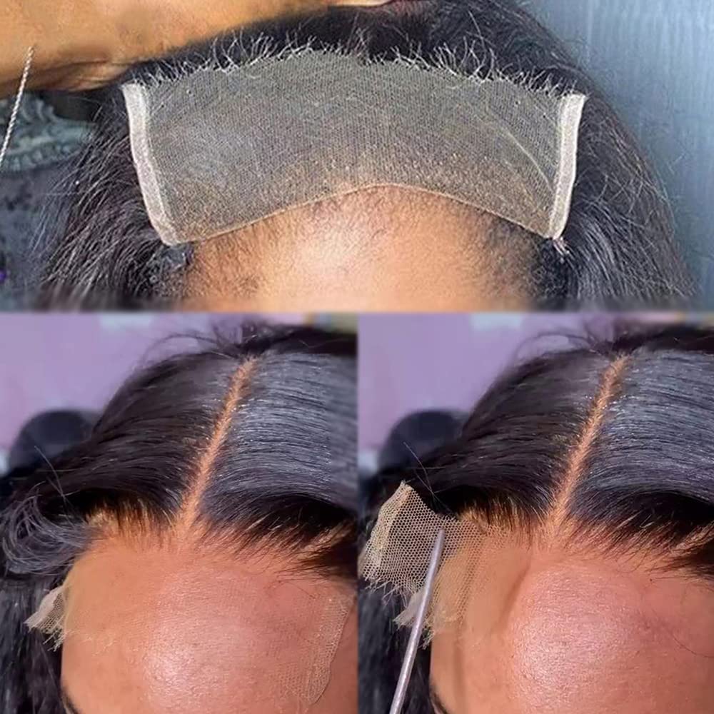 Derun5x5 Real HD Lace Closure Human Hair 0.12MM Ultra-thin Invisible Swiss Transparent Lace Straight Brazilian Hair Free Part Pre Plucked with Baby Hair Only Piece Natural Black (16" 5×5-ST)