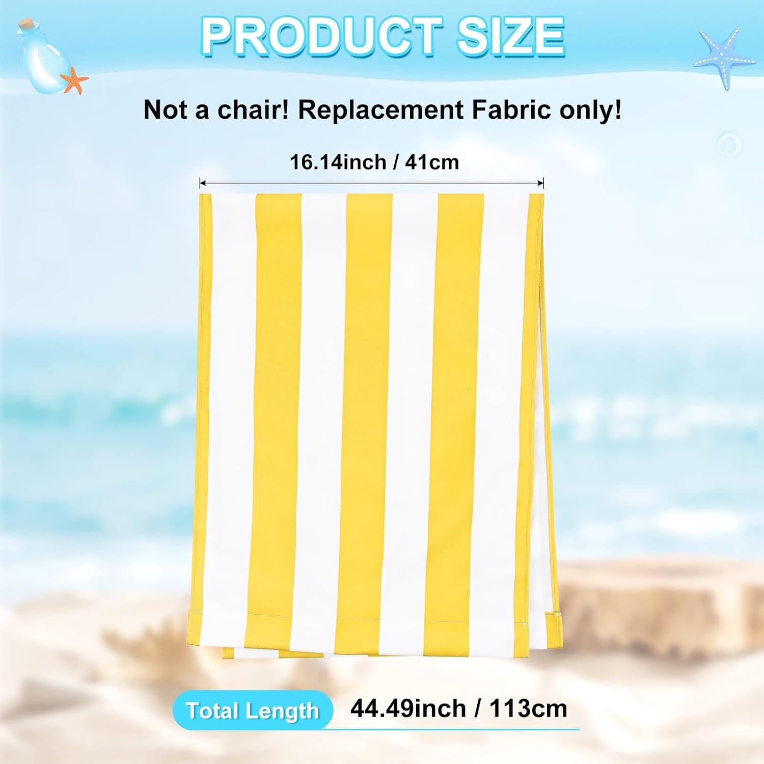 M METERXITY Beach Sling Chair Replacement Canvas, 16x44.5 Inch Folding Lounge Chair Fabric for Beach/Sunbathing/Courtyard/Garden, Outdoor Furniture Cloth [Striped Yellow, Only Replacement] image 4
