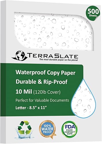 TerraSlate Paper 10 MIL 8.5" x 11" Impresora Láser ImpermeablePapel de Copia 500 Hojas