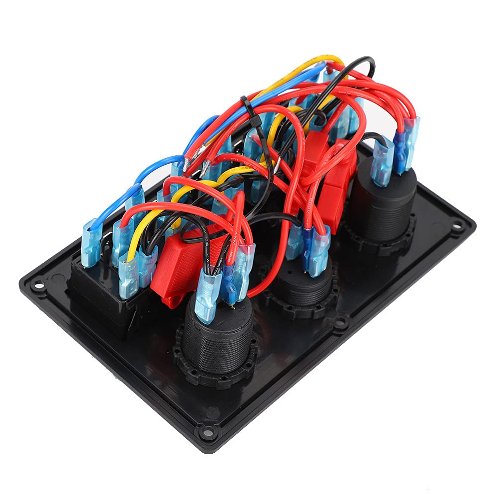 Panel przełączników kołyskowych 6-krotny wodoodporny, wstępnie okablowany z gniazdem zapalniczki 2 wyświetlacz woltomierza USB 12 V 24 V do samochodu ciężarówka łódź RV czarny ABS