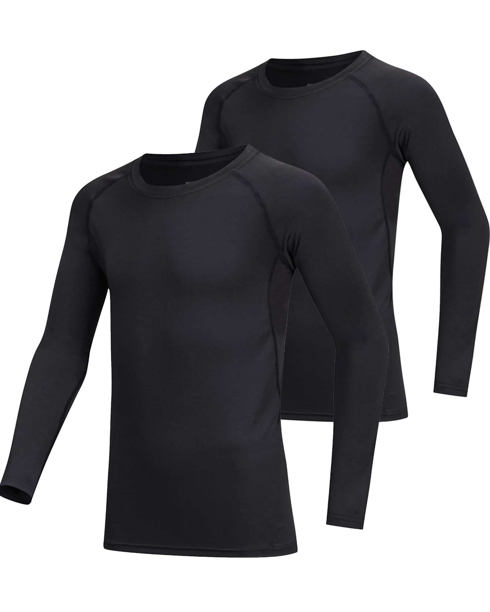 AYESZEQ 2 Pack Youth Boys & Girls Long Sleeve Compression Shirts Sports Base Layer for Kids Cold Gear Black Line M