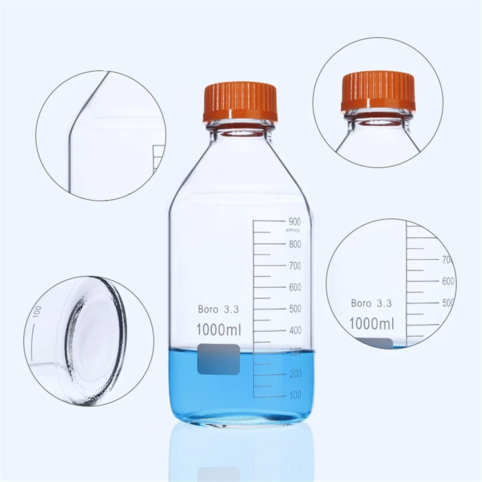 Butelka na odczynniki, GG-17 Szklana Butelka na Odczynniki Brązowa i Przezroczysta 100-1000 ml Zakrętka Szkło Laboratoryjne(1000ml TP Glass)