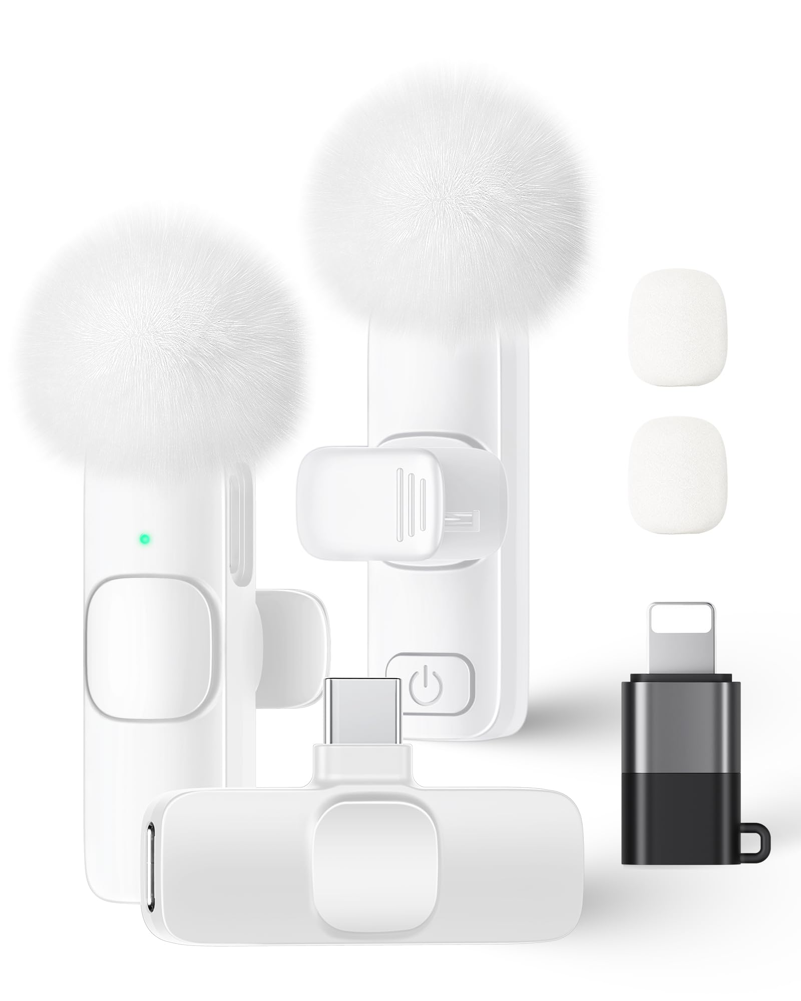 Wireless Lavalier Microphone for iPhone iPad and Android Phone, 2 Pack Lapel Mic Plug and Play Wireless Mic Noise Reduction Microphone for Video Recording Interview Podcast Vlog YouTube (White)