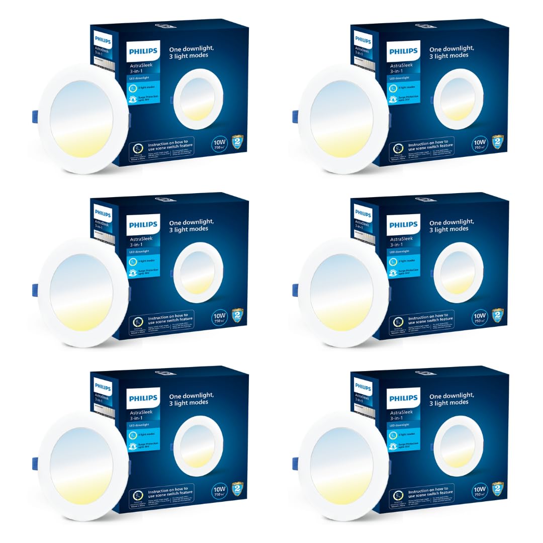 PHILIPS Astra Sleek 10-watt Round LED Downlighter | 3 Colors in 1 Recessed LED Downlight | LED Ceiling Light for Home and Hall | Cut Out: 4.3 inch, Color: Tunable White, Pack of 6-image-30