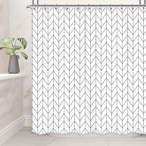 Boho Chevron Herringbone Shower Curtain Set Black White Bathroom Decor