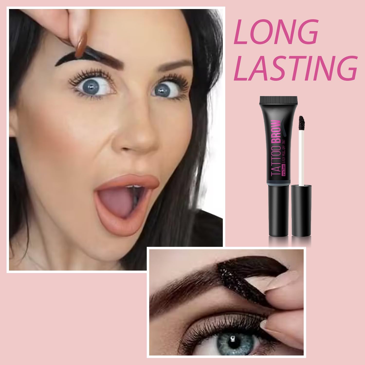 Temporary Eyebrow Tint With Easy Peel Off Formula, Includes Dark Brown Eyebrow Dye Kit With Applicator, Stencils - Image 3