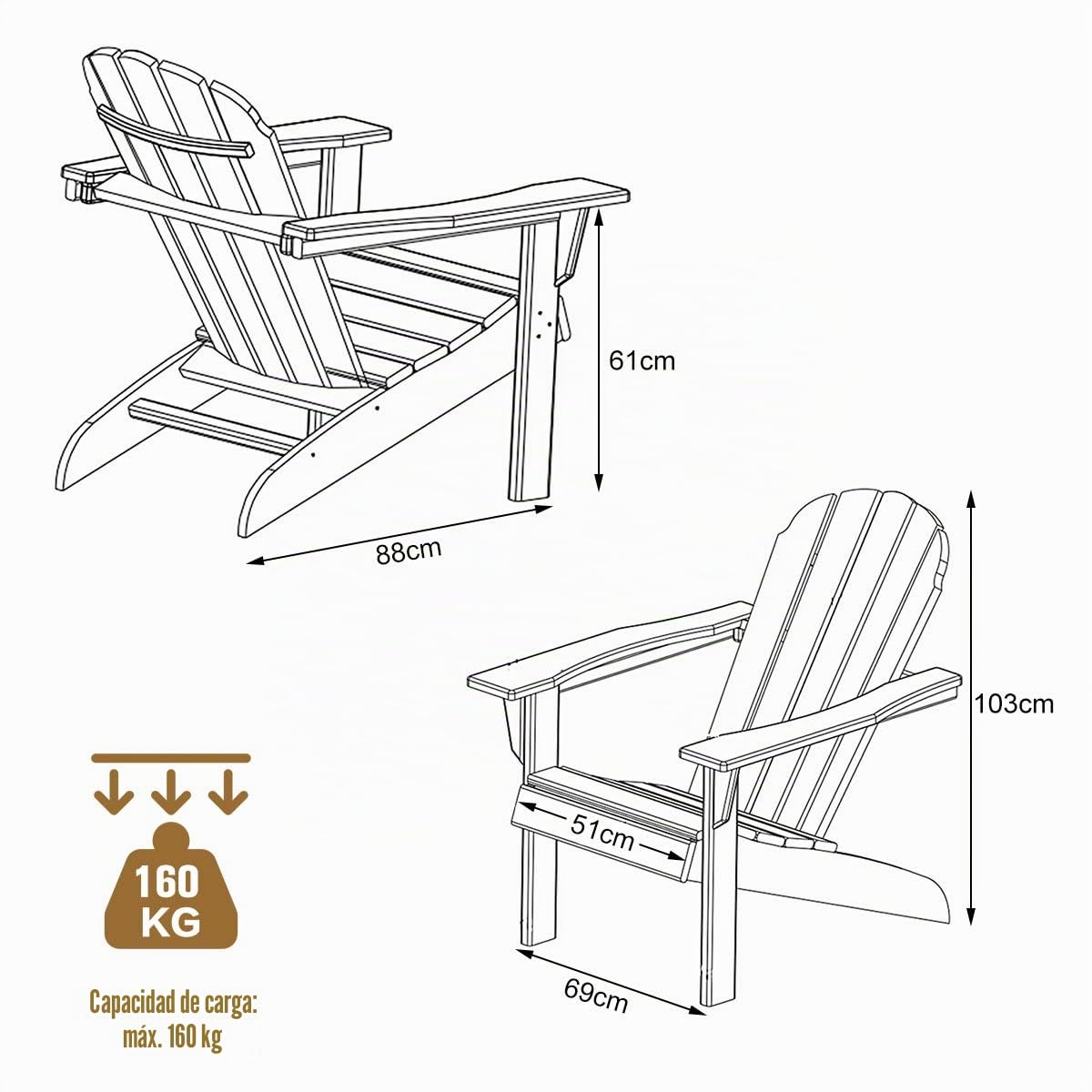 GOPLUS Silla Adirondack de Madera, Sillas de Jardín, con Reposabrazos y Respaldo, Asiento Madera de Reclinable, Certif FSC Balcón, para Terraza Exterior, 88 cm x 69 cm x 103 cm, Marrón
