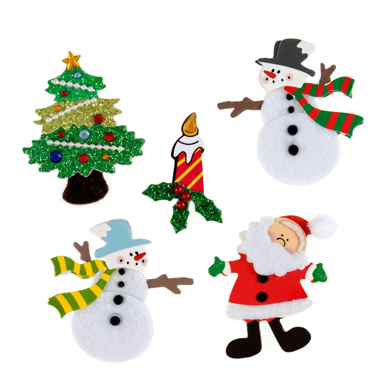 3D Glitter Christmas Embellishment Sticker – Assortment – Santa, Snowman x 5 – Scrapbooking Christmas Decoration