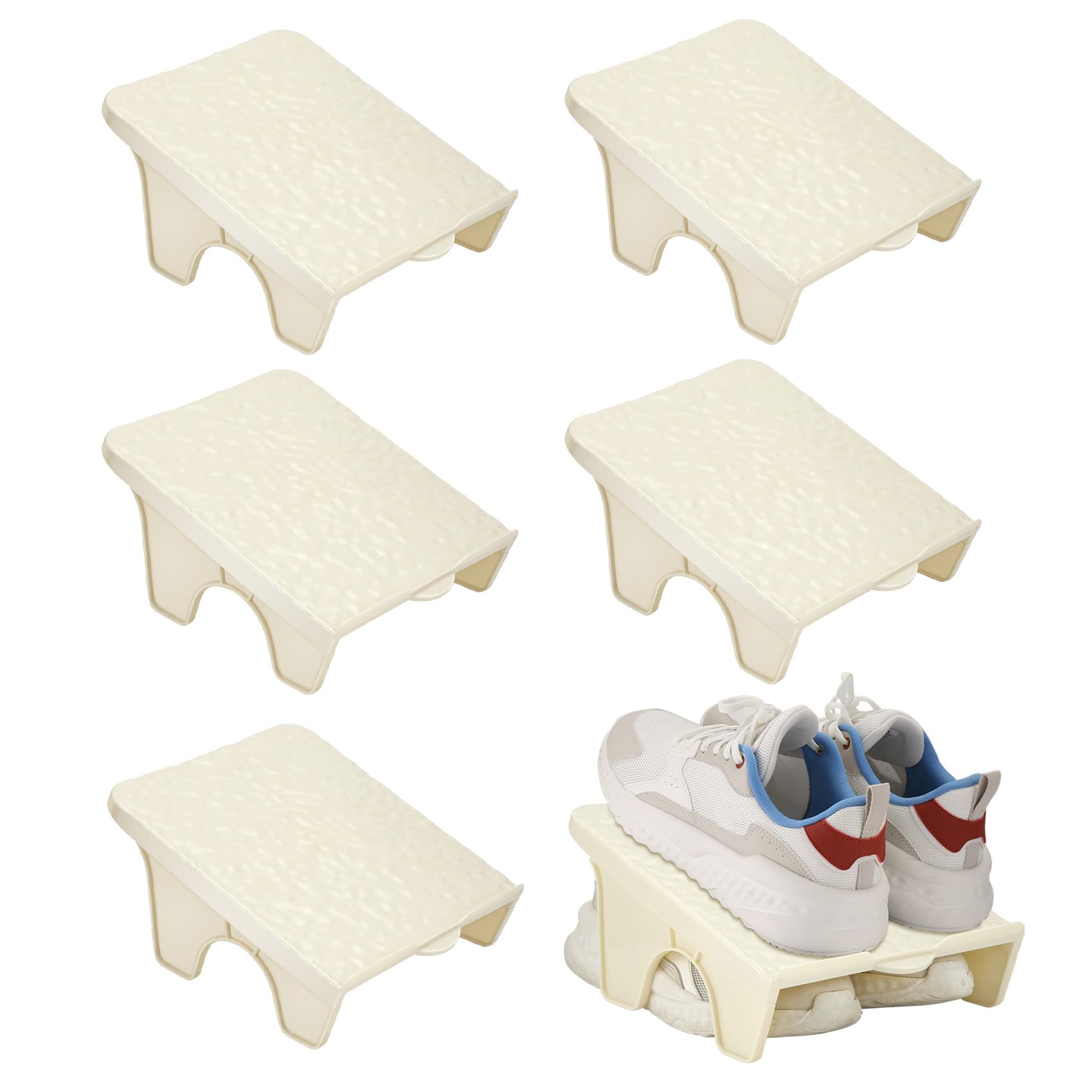 Micvtve 6 Pcs Double Layer Shoe Rack Slots Organizer Shoe Rack Slots Organizer Stacker Space Saving Transparent Plastic Shoe Holder Stand Wardrobe Storage For Cabinet Cream