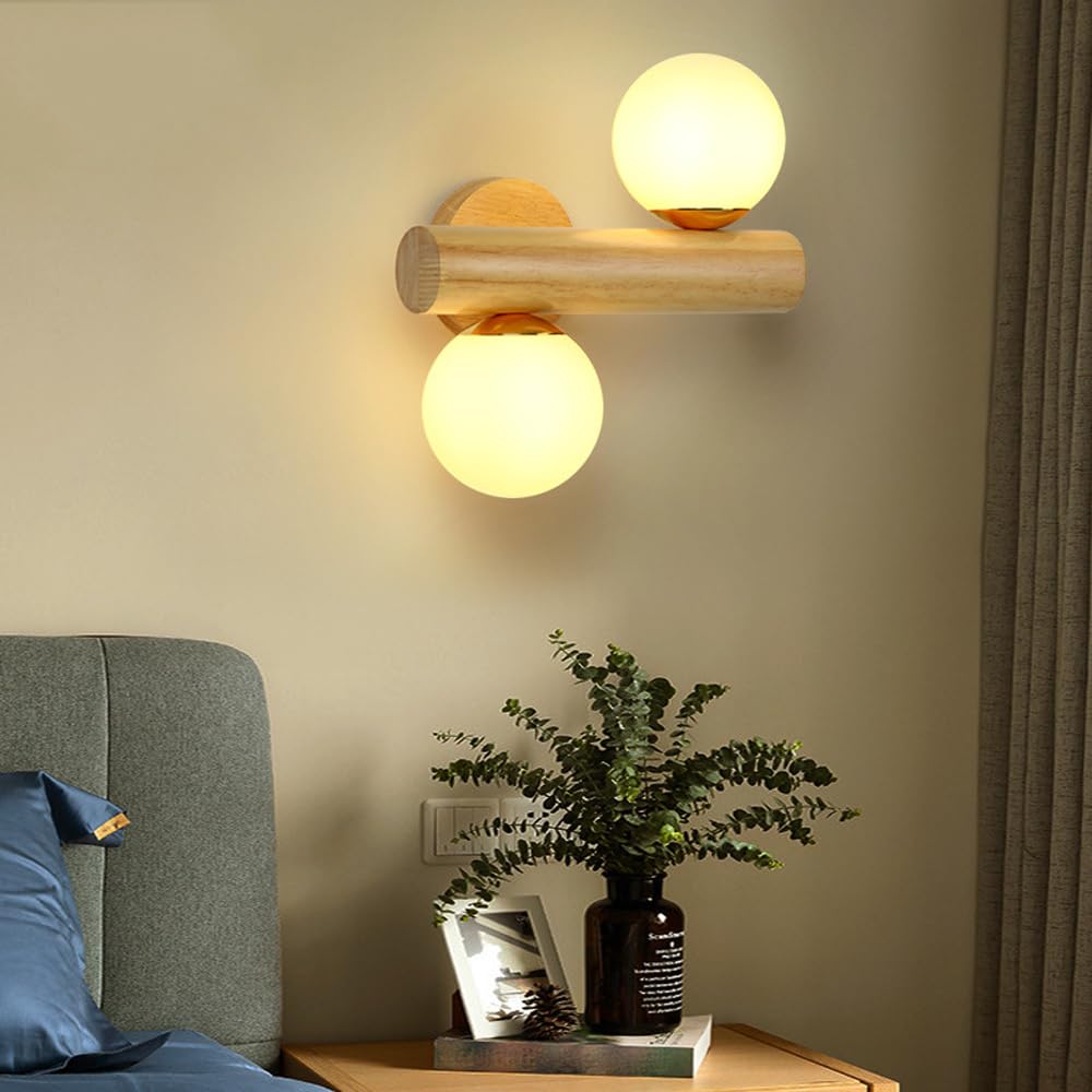 G9 Light Source Glass Shade Wall, Nordic Industrial Style Wood Lamp, Single Head Creative Sconce, Dining Room Bedroom Living Mounted Fixtures