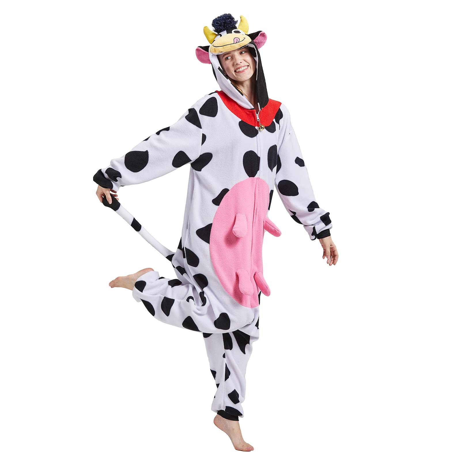 BETIFUHOM 𝗣𝗶𝗻𝗸 𝗖𝗼𝘄 𝗢𝗻𝗲𝘀𝗶𝗲 Pajamas Animal Unisex One-Piece Cosplay Halloween Costume