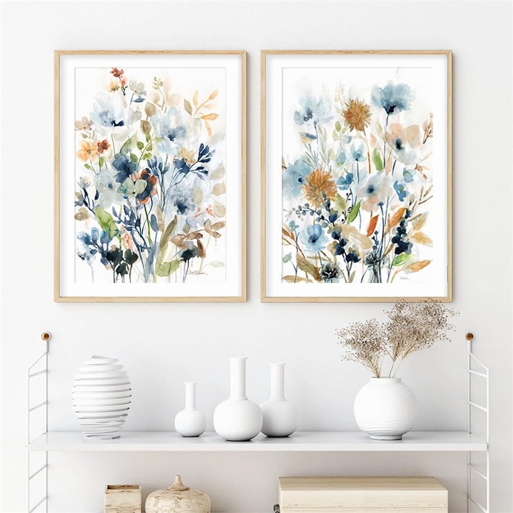 WUHBCZ Pictures,Abstract Watercolor Flowers Leaves Botanical Posters Canvas Prints Painting Wall Art Picture for Living Room Kitchen Office Home Decoration-50 * 60cm*2PCS (No Frame)