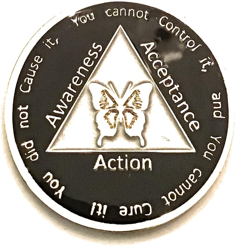 Al-Anon Black Butterfly Medallion - with The Serenity Prayer - Chip, Coin, Token