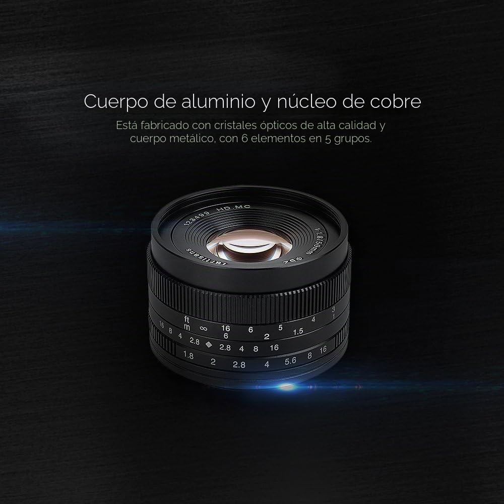 7artisans F1.8 APS-C - Lente Fija Manual de 50 mm para cámaras Fuji X, sin Espejo, como Fuji X-A1 X-A10 X-A2 X-A3 X-AT X-M1 X-M2 X-T1 X-T10 X-T2 X-T20 X-Pro1 X-Pro2 X-E1 X-E2 X-E2s