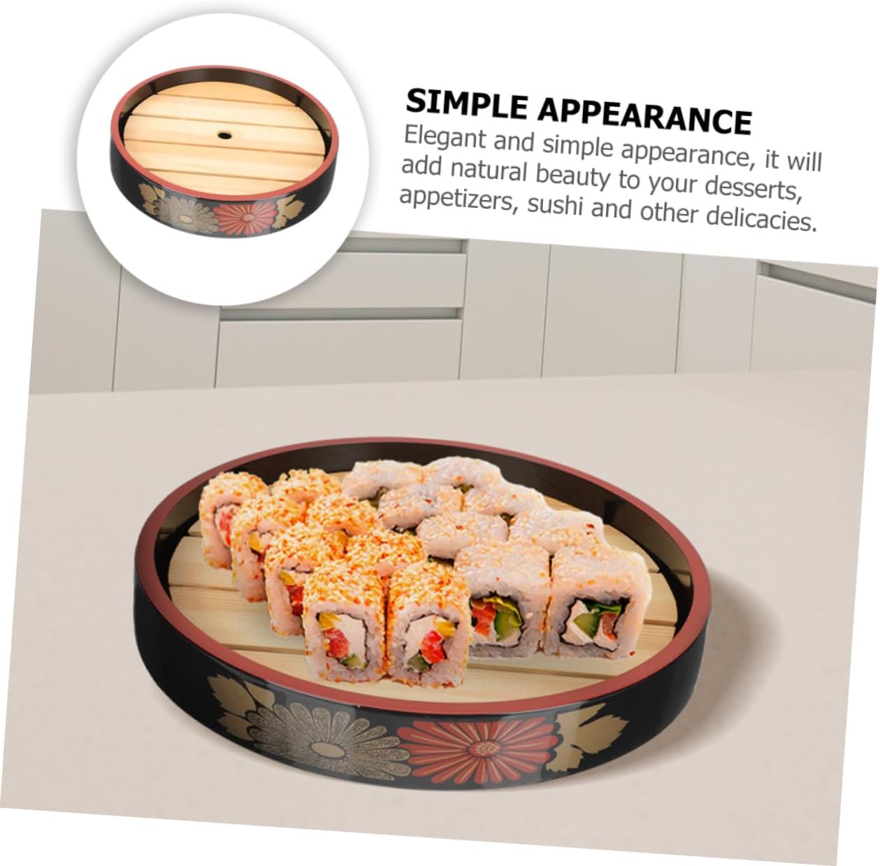 NUOBESTY Salmon Sashimi Serving Tray Sushi Plate 24.5cm round Japanese Food Tray with 20cm Drain Board Reusable Sushi Serving Dish for Daily Home Dining