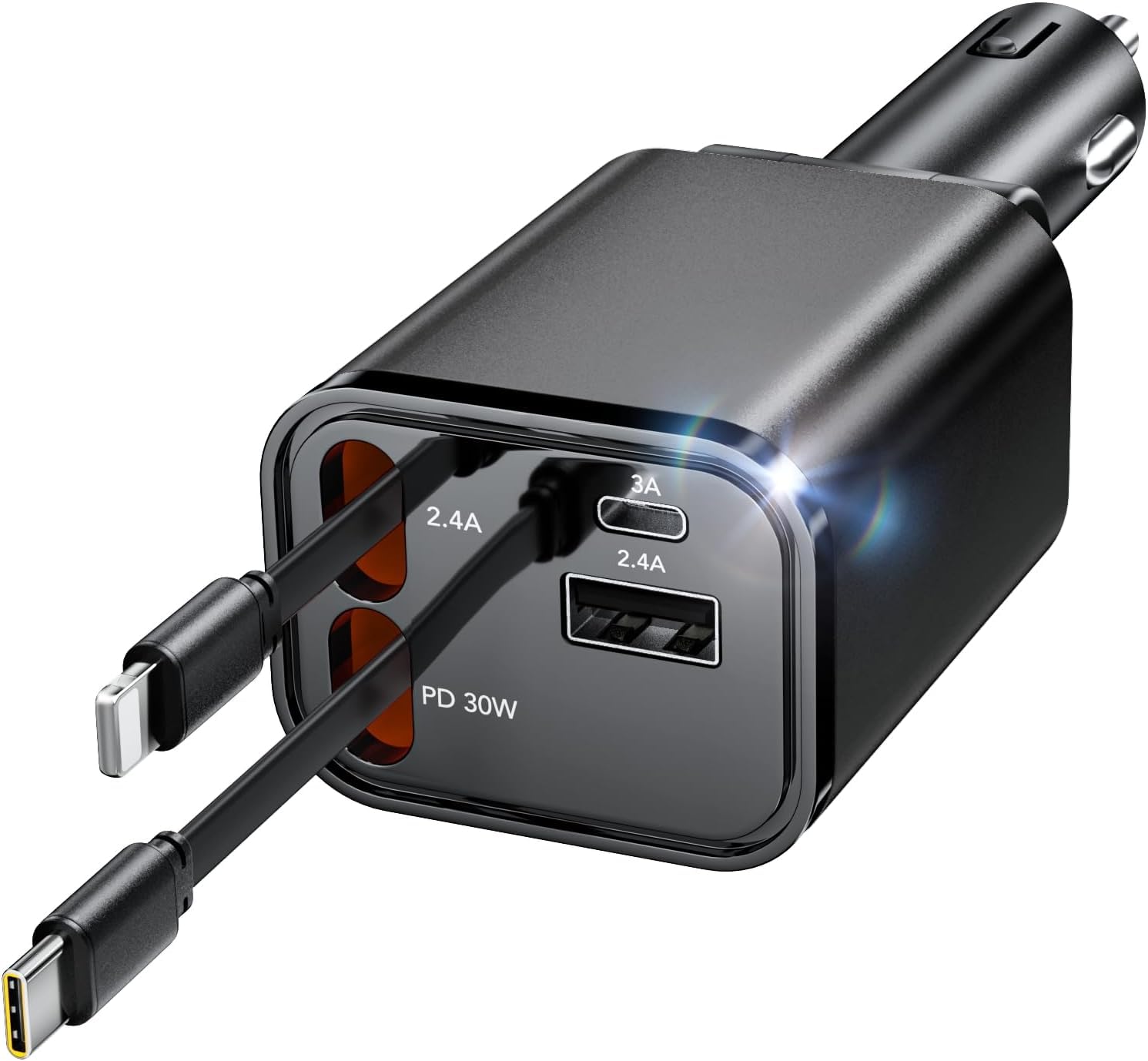 COCIVIVRE 4 in 1 Auto Ladegerät,Einziehbares Auto Schnellladegerät USB Zigarettenanzünder,Car Charger,Auto Adapter Kompatibel mit iPhone 17 Pro Max/Air/16/15/14,Galaxy,iPad,Pixel,Huawei