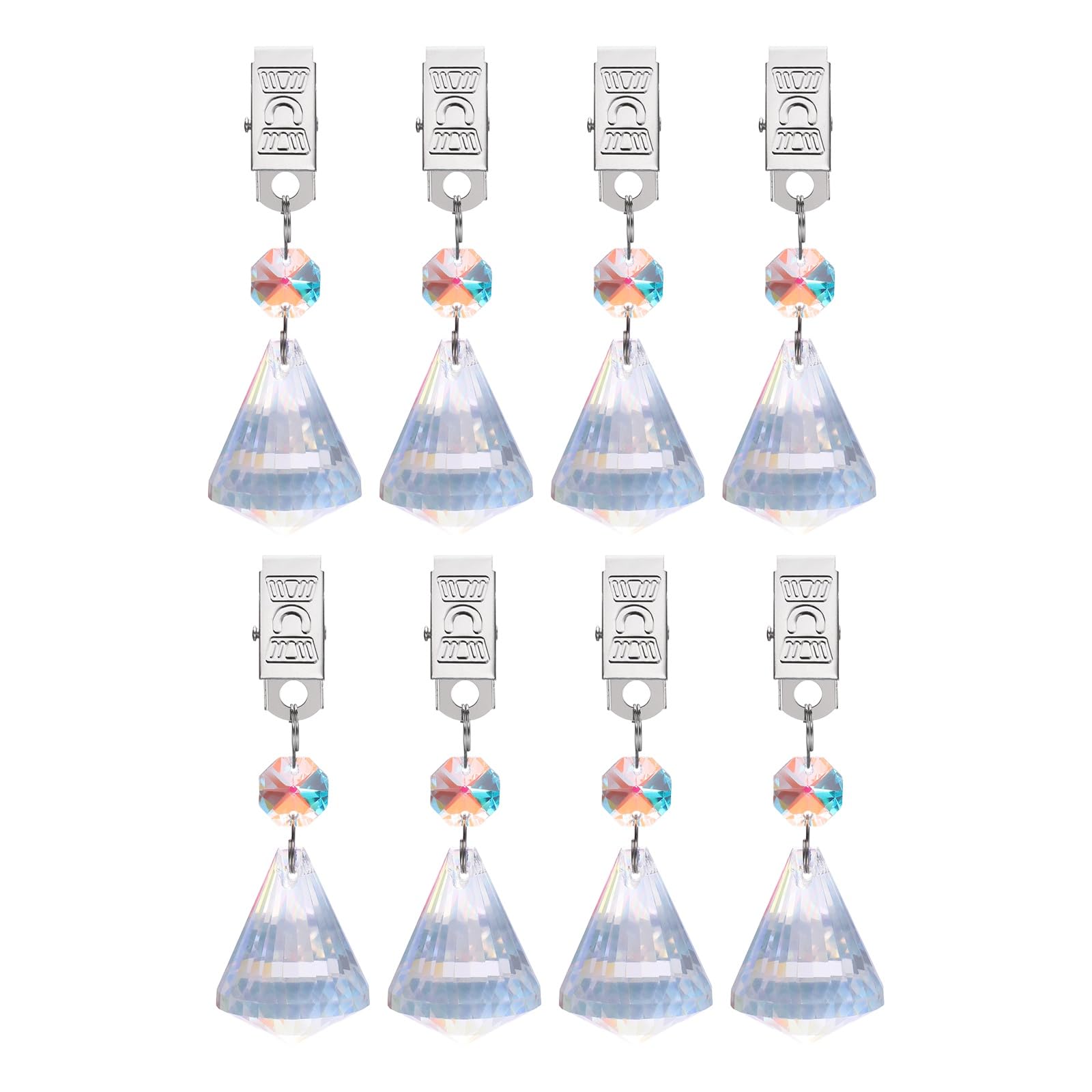 sourcing map 8Pcs Tablecloth Weights, Crystal Table Cover Weights with Metal Clips, Clear Diamond Shape Pendant Curtain Weight for Outdoor Picnic Garden Table Decoration(AB Color)
