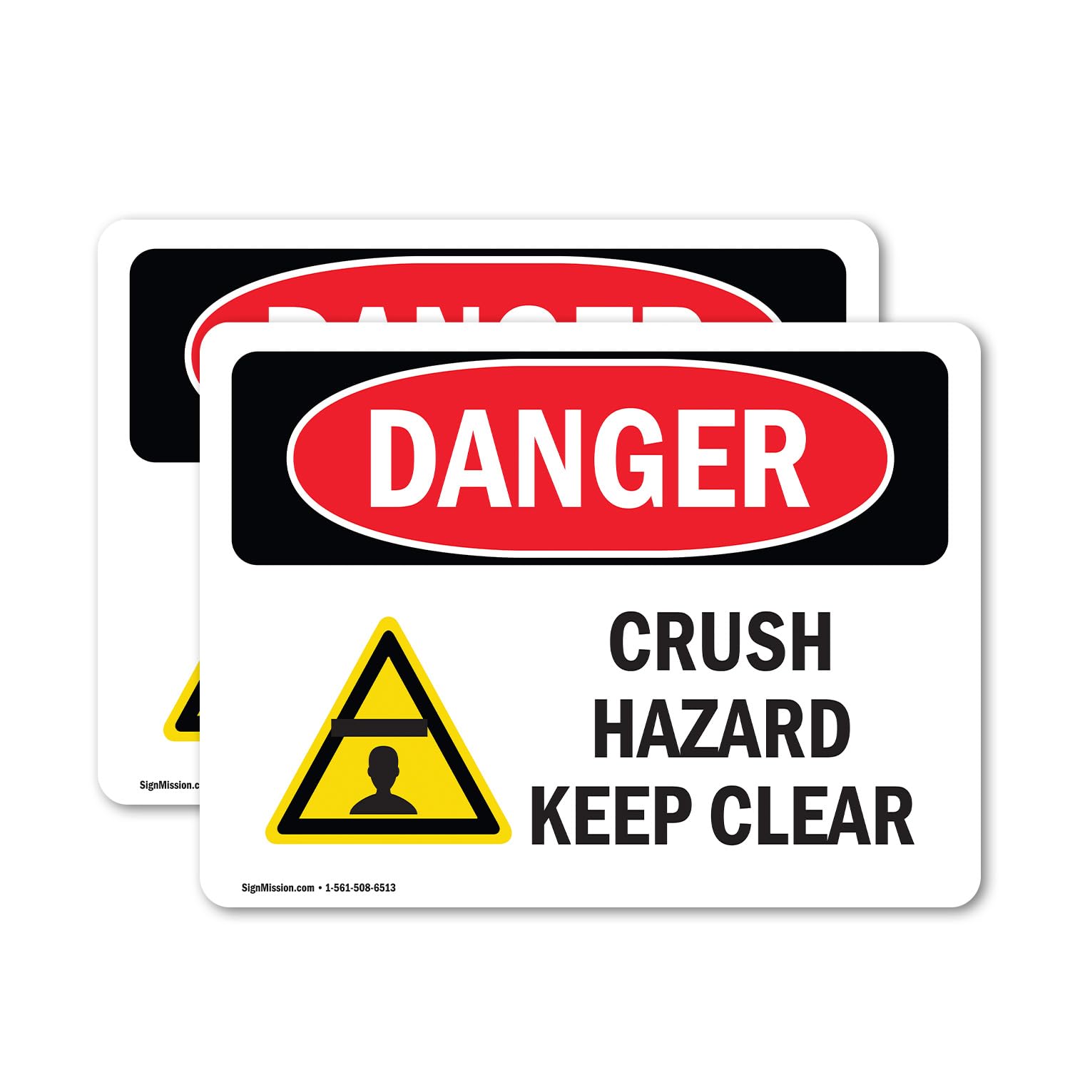 Photo 1 of (2 Pack) Crush Hazard Keep Clear OSHA Danger Sign 5 Inch X 3.5 Inch Vinyl Label Decal Sticker Weather Resistant, UV Protected for Workplace, Business, and Construction Site, Made in the USA