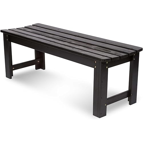 Shine Company Outdoor Wooden Backless Patio Garden Bench, 4 Ft, Black