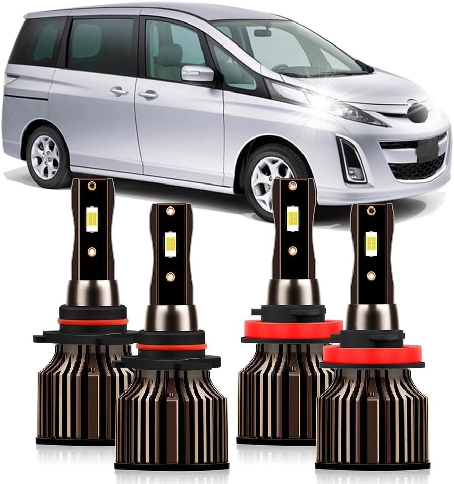 Lights Bulbs Fit For Mazda 3 2010 2011 2012 2013 2014 2015 2016 2017 2018, 9005 High Beam H11 Low Beam Car Light Bulbs, 120W High Power 6000K White, 30000LM 400% Brightness, Pack of 4