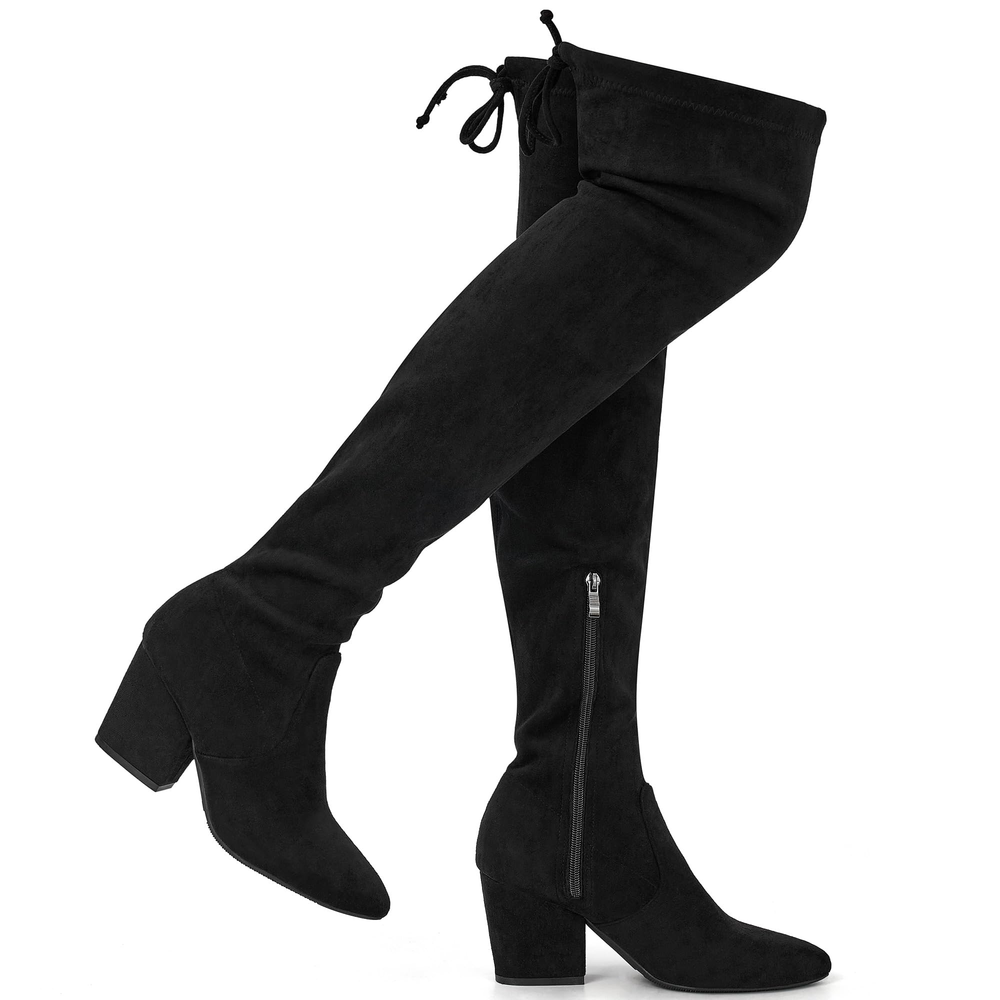 Aomigoct Thigh High Boots for Women Stretch Chunky Heel Fall Over the Knee Boot