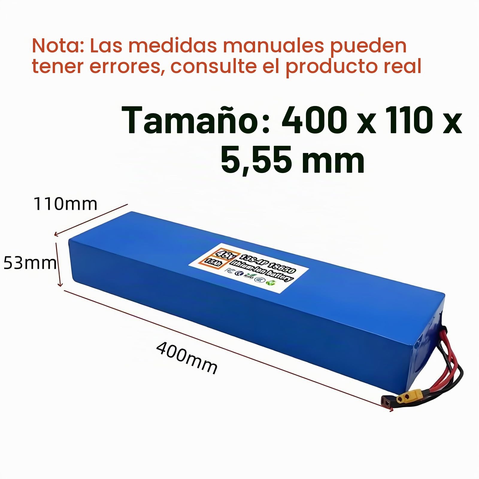 Batería Ión Litio 48V 15Ah 13S4P 18650 para Kugoo M4 M4 Pro MAX Speed T XT60 Enchufe 400 x 110 x 50 mm