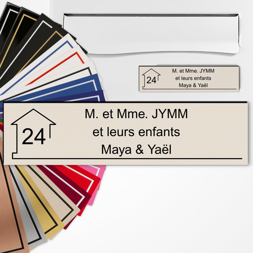 Targhetta Cassetta Postale Personalizzata 10x2,5 cm in PVC Adesiva – Incisione Laser – 22 Colori – Con o Senza Motivo (Sabbia Testo Nero)
