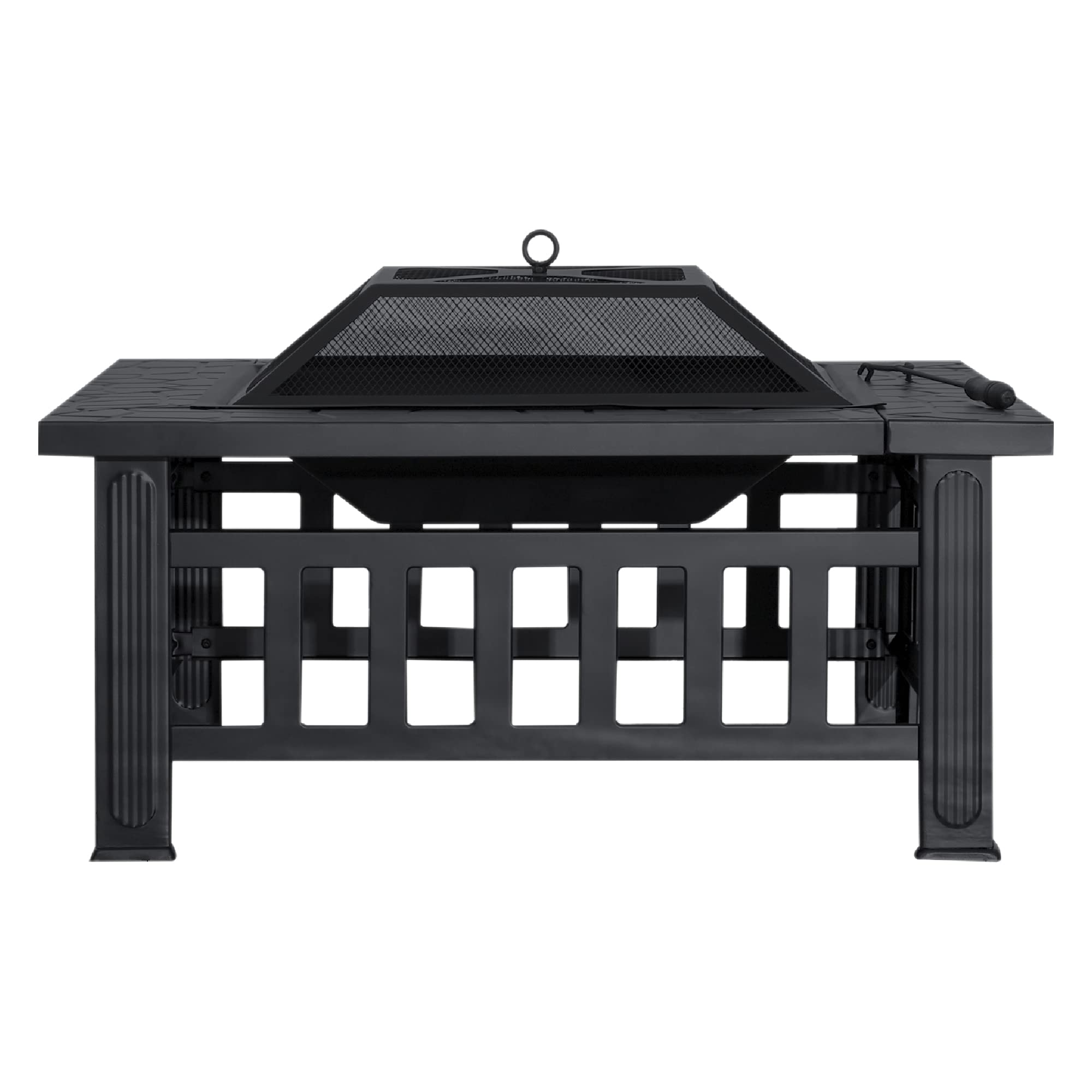 M MCombo Feuerschale mit Grillrost & Funkenschutz, Feuerkorb mit Schürhaken, Feuerstelle für Garten, Terrasse und Balkon 81x81x44,5 cm, 0039