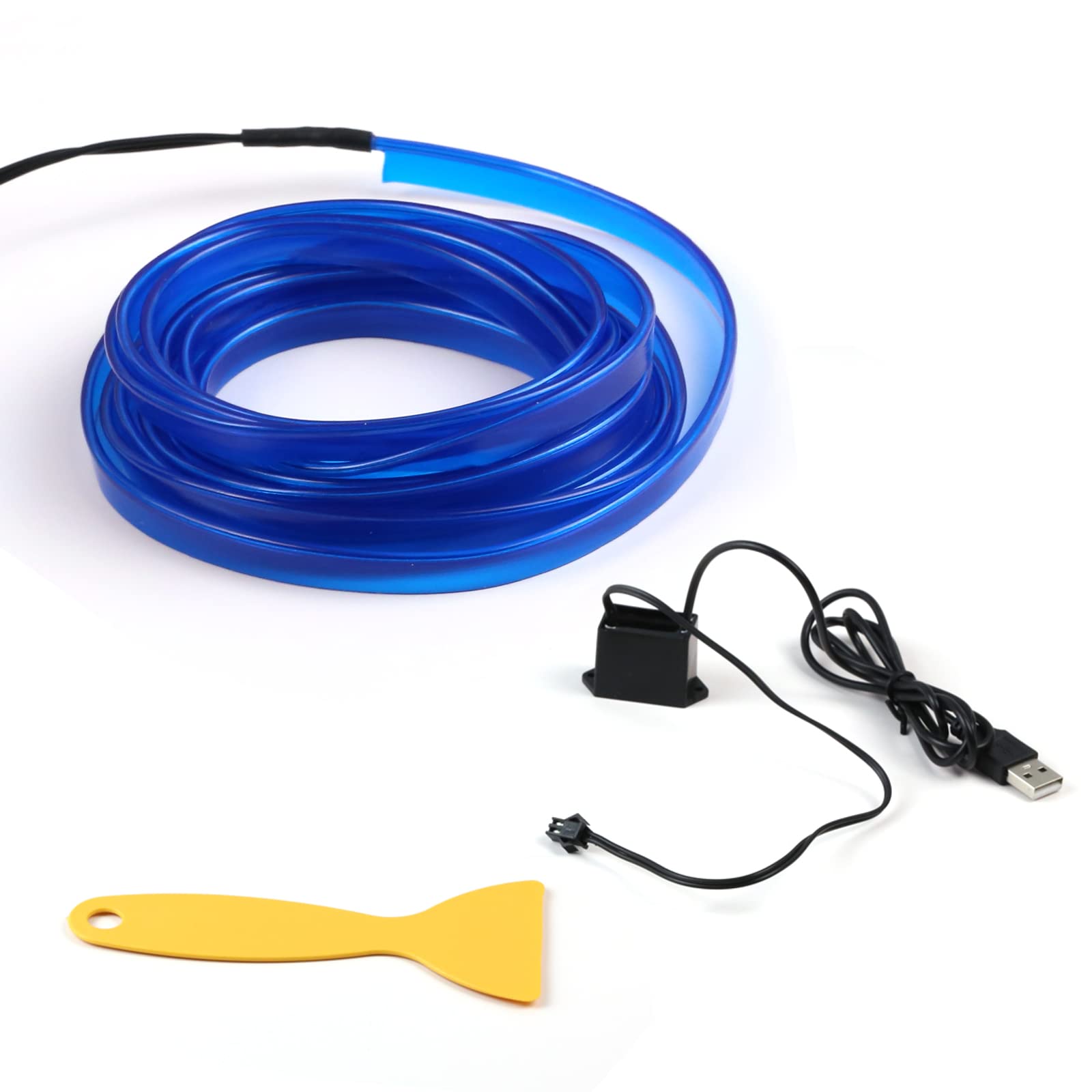 Interior Car LED Strip Lights, USB 12V 3m Neon LED Light Glowing Electroluminescent Wire for Automotive Car Interior Decoration with 6mm Sewing Edge (Blue)