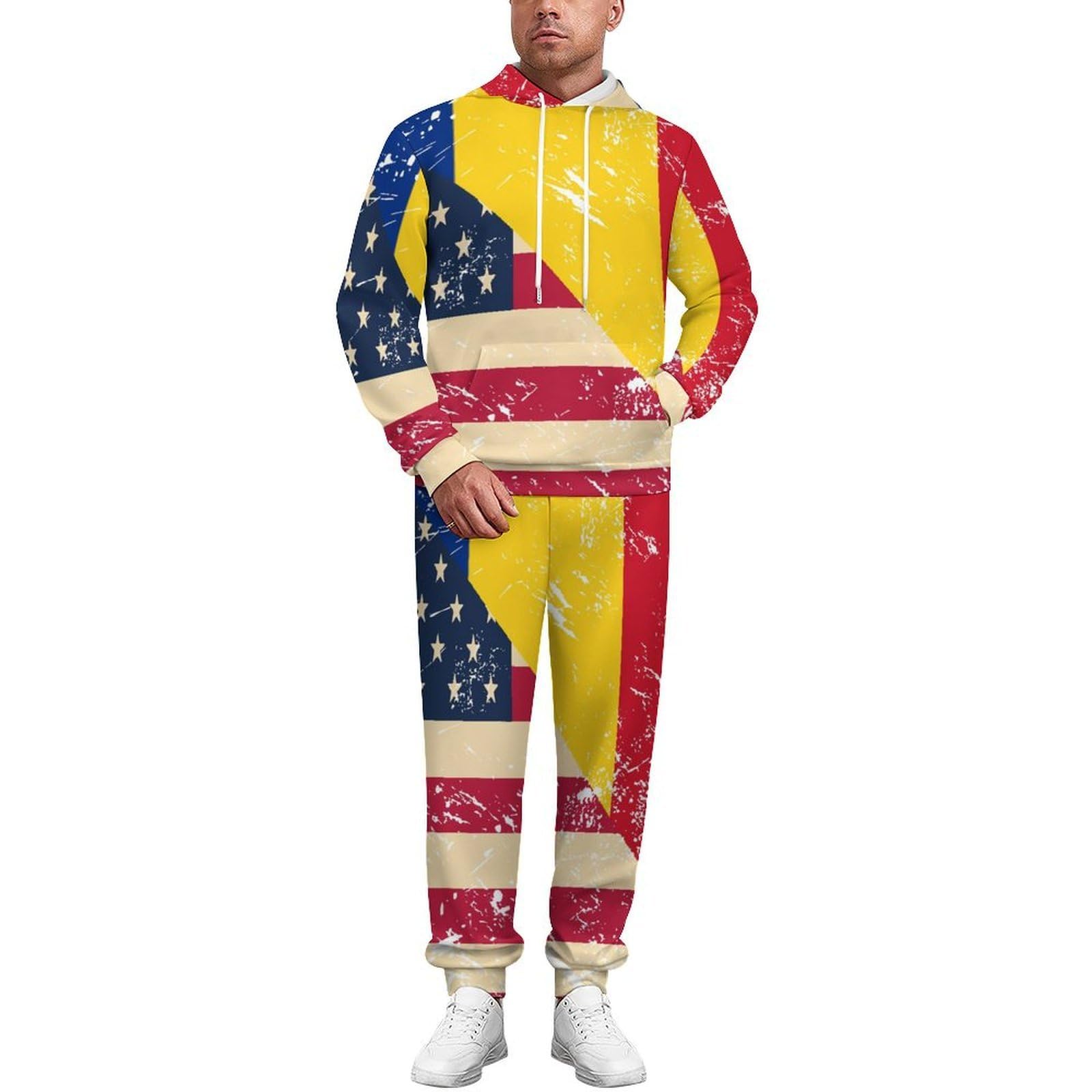 US E Romania Vintage Flag Tute per gli Uomini Manica Lunga Felpa Con Cappuccio E Pantaloni Della Tuta Joggers Set Moda Tute