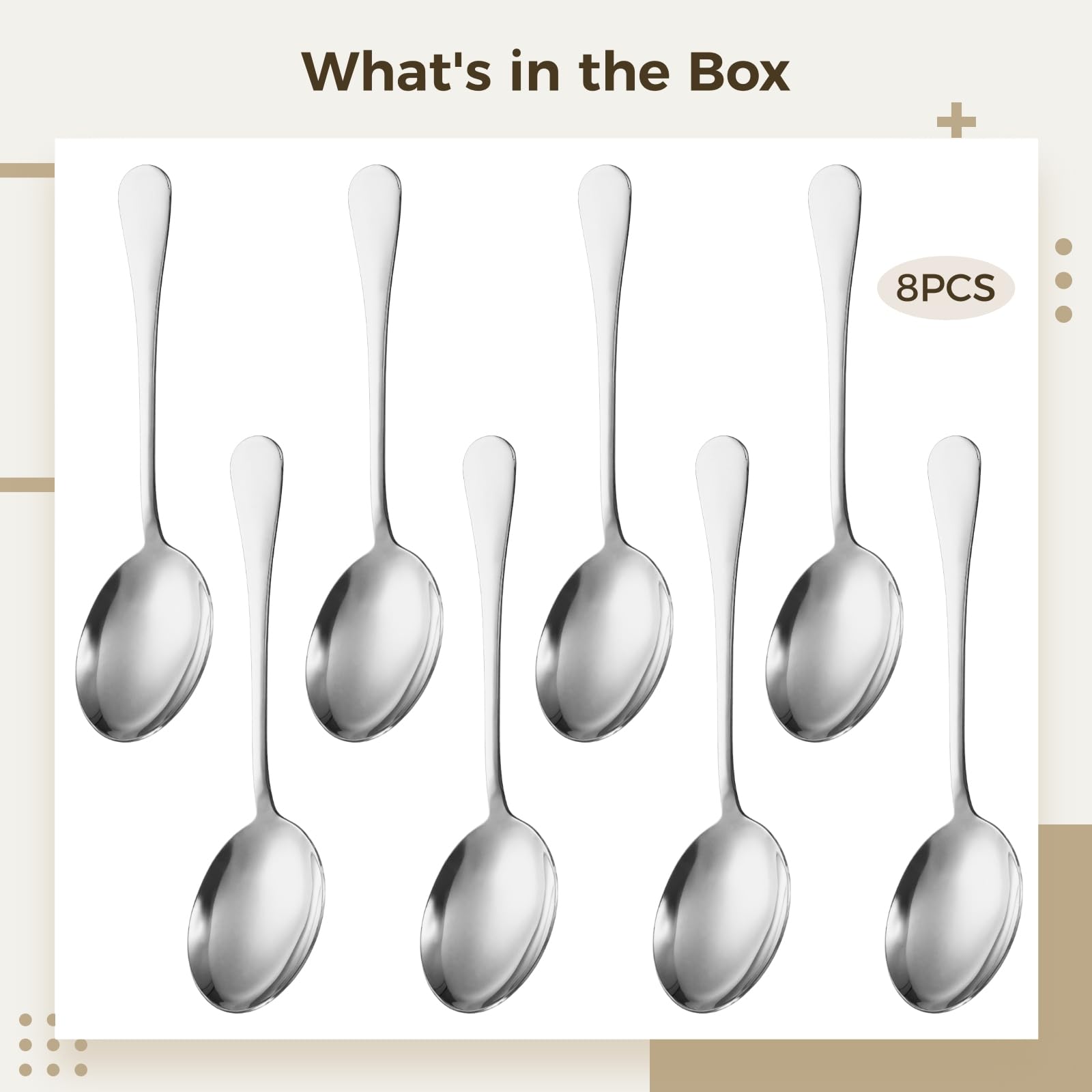 8 cucchiai da portata in acciaio inox color argento, 24 x 6,3 cm, cucchiai grandi per buffet e catering eventi