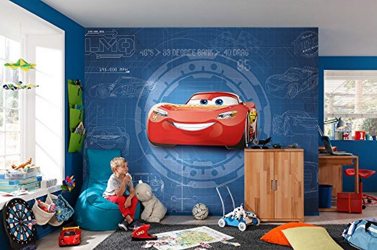 Komar Blau Papier Fototapete - Cars3 Blueprint - Größe 368 X 254 Cm