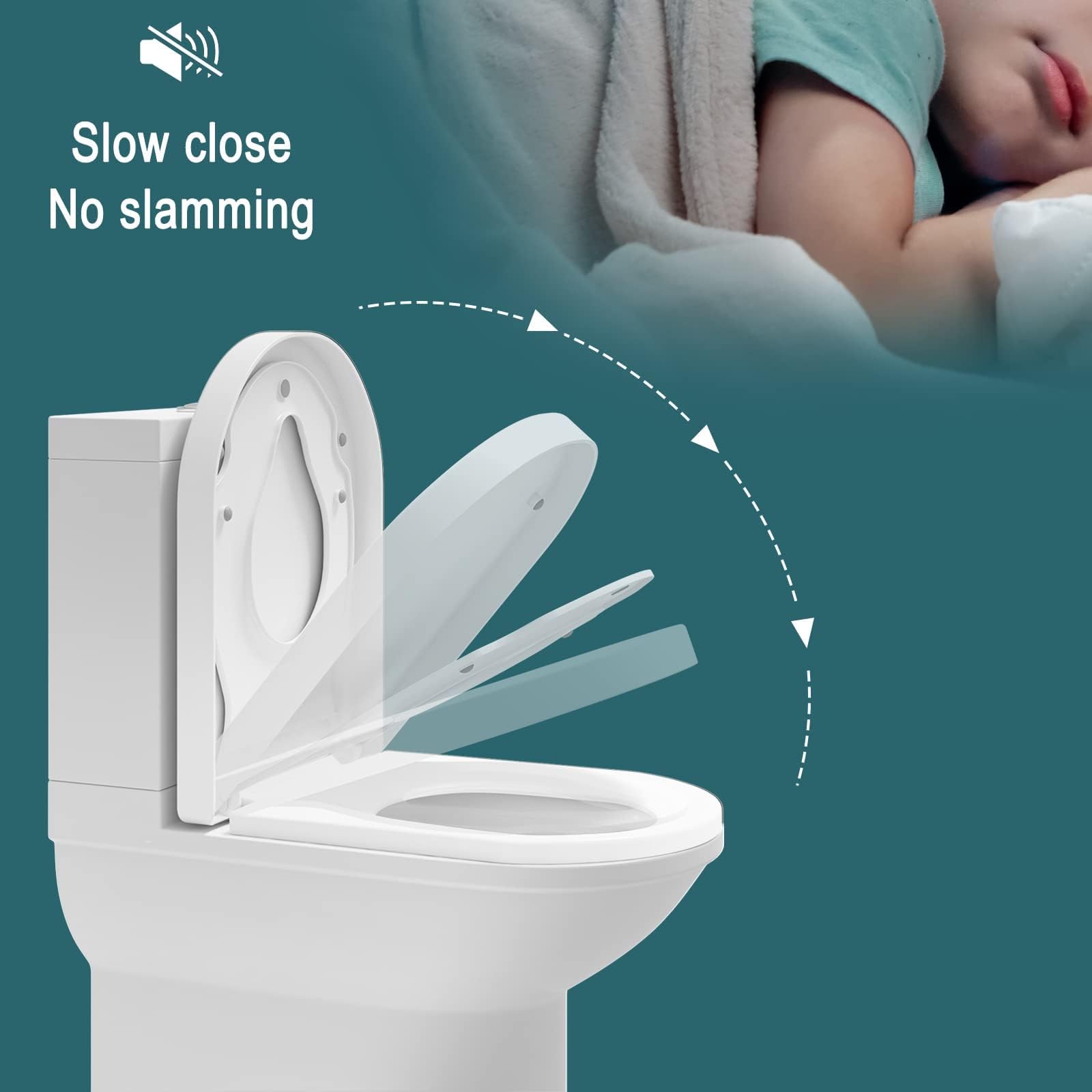 Sedile del WC Sedile WC a Forma di D con Sedile WC for Bambini Integrato, Sedile WC for vasino for Bambini Piccoli, Bambini e Adulti Sedili WC in plastica Bianca Standard a Chiusura Lenta con Magneti,
