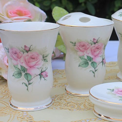 Miniatura 4 de Tauzveok Juego de 5 accesorios de baño, dispensador de jabón, soporte para cepillos de dientes, vaso de baño, jabonera, decoración moderna de baño,