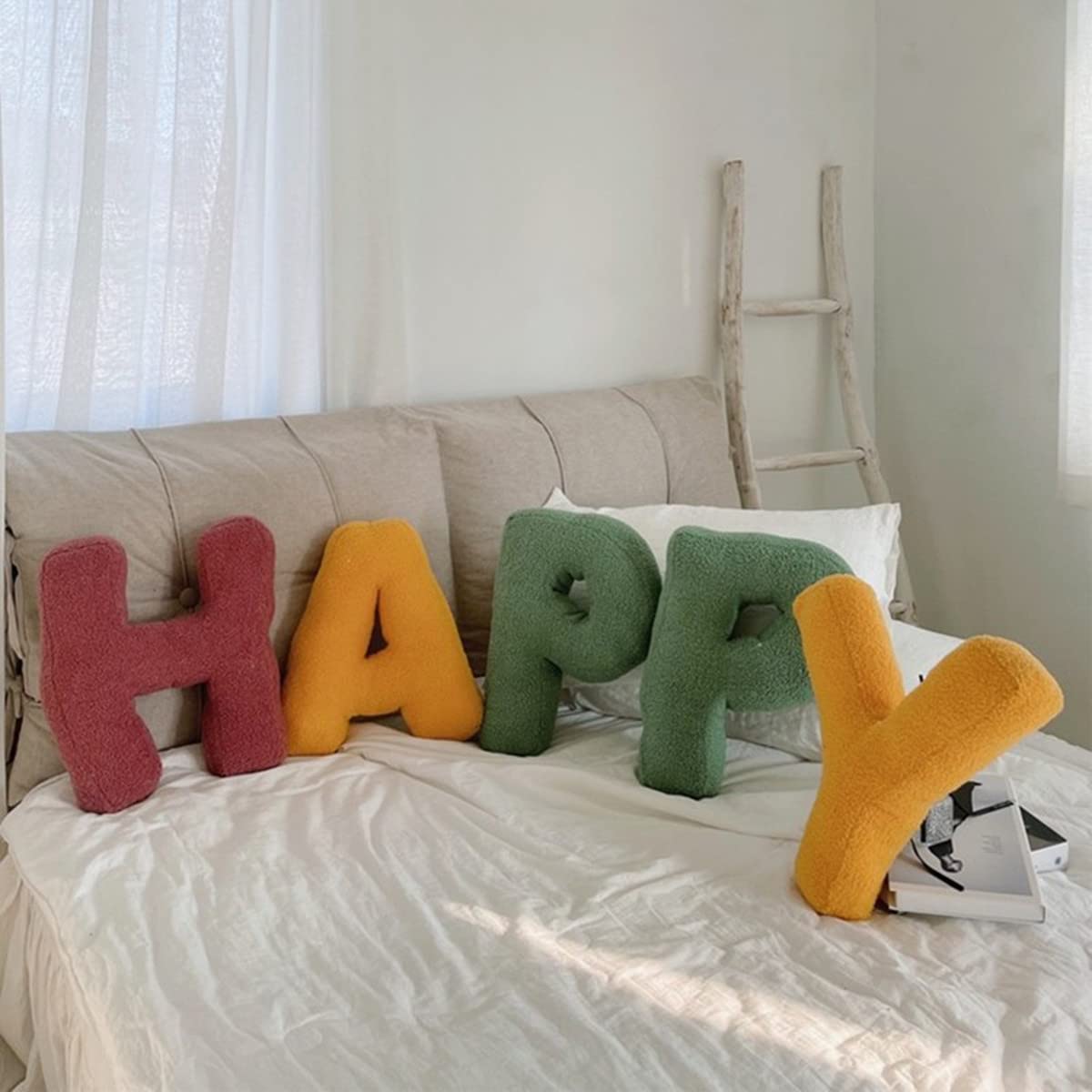 Almohadas de felpa con 26 letras del alfabeto inglés, cojines decorativos para la habitación de los niños, sofá, cama, suelo, coche (E)