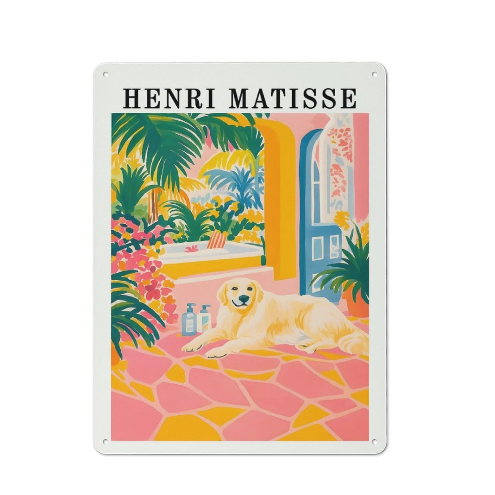 Henri Matisse Style Dog Art Decorative Tin Plaque 40x30cm, Decorative Novelty Wall Art for Hallway, Home Bar, Garage Or Study