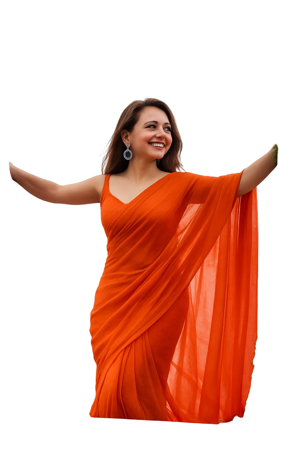 anshmjimn Women's Plain Pure Georgette Saree With Unstitched Blouse Piece-picture-26