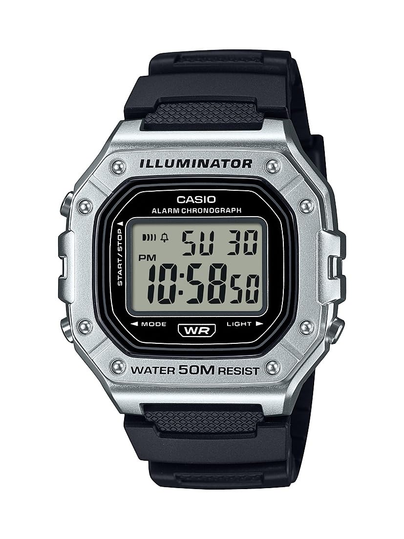 Casio W-218HM Series | Men's Digital Watch | (Black/Silver) | LED Illuminator | 7-Year Battery | Alarm | Chronograph | Auto Calendar | Digital Watch