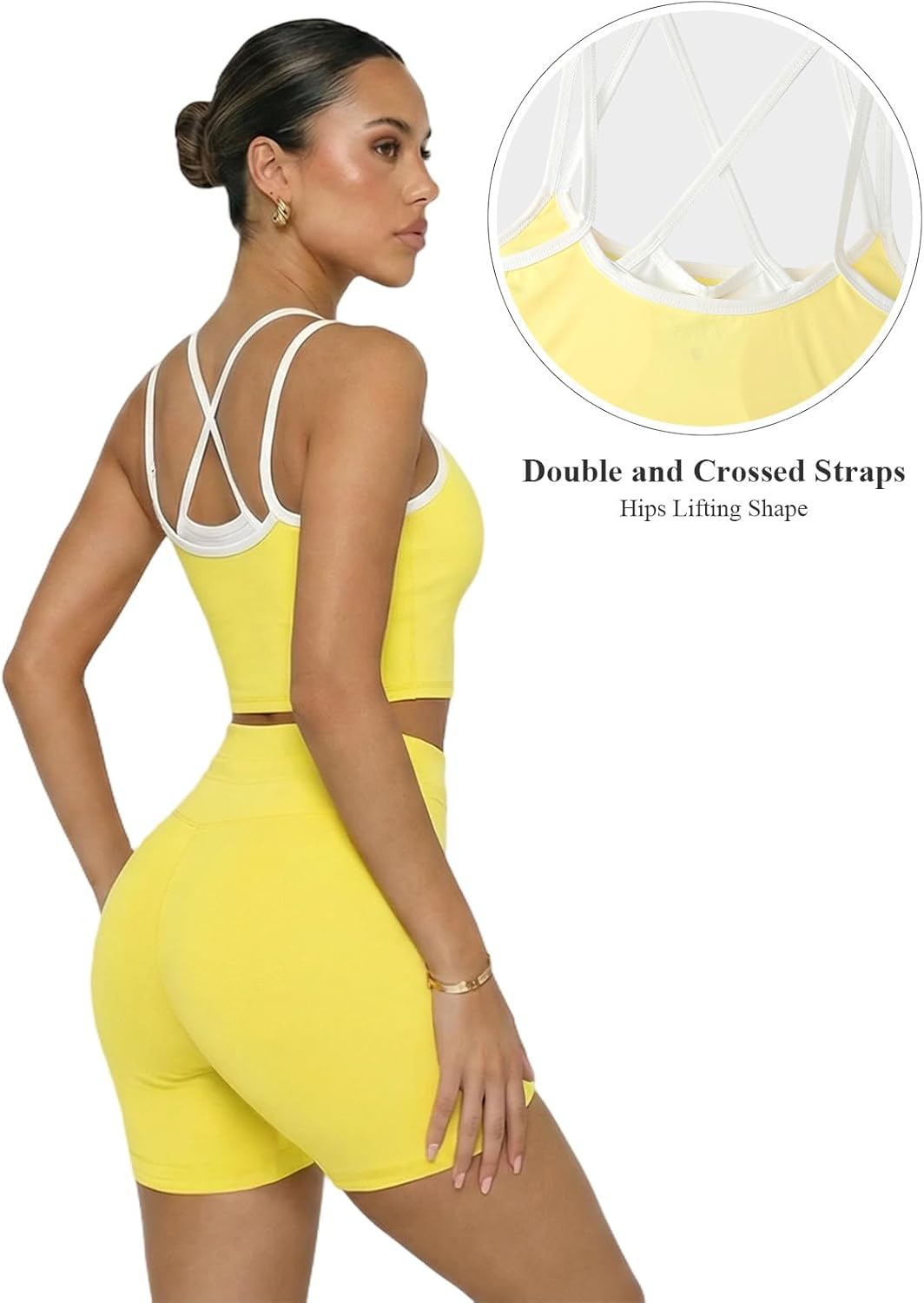 YOINS 2 Piece Women's Workout Sets Yoga Color Block Sports Bra and High Waisted Adjustable Biker Shorts with Pockets Set