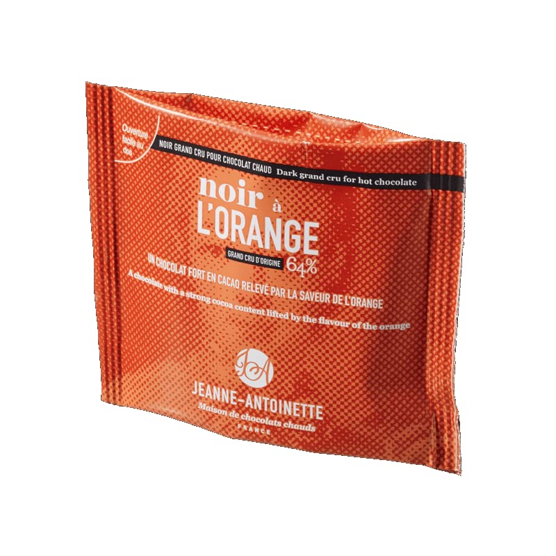 JEANNE-ANTOINETTE - Chocolat Chaud - Noir À L'Orange - Noir 62% - Râpé finement - Intense - Copeaux de chocolat - Made In France - 36 Pochons