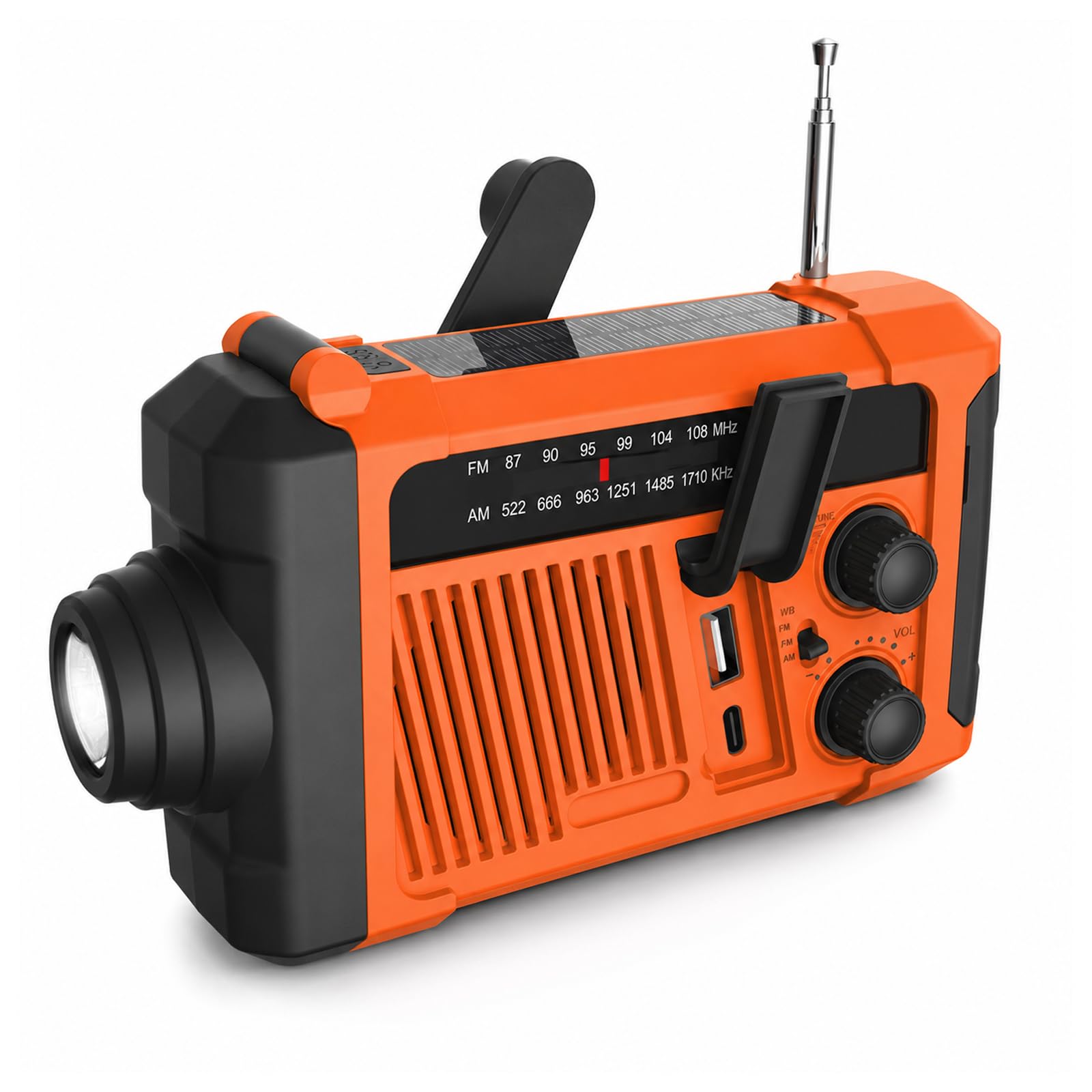 Radio d'urgence solaire à manivelle 2000 mAh AM/FM SOS Lampe LED Charge USB Camping