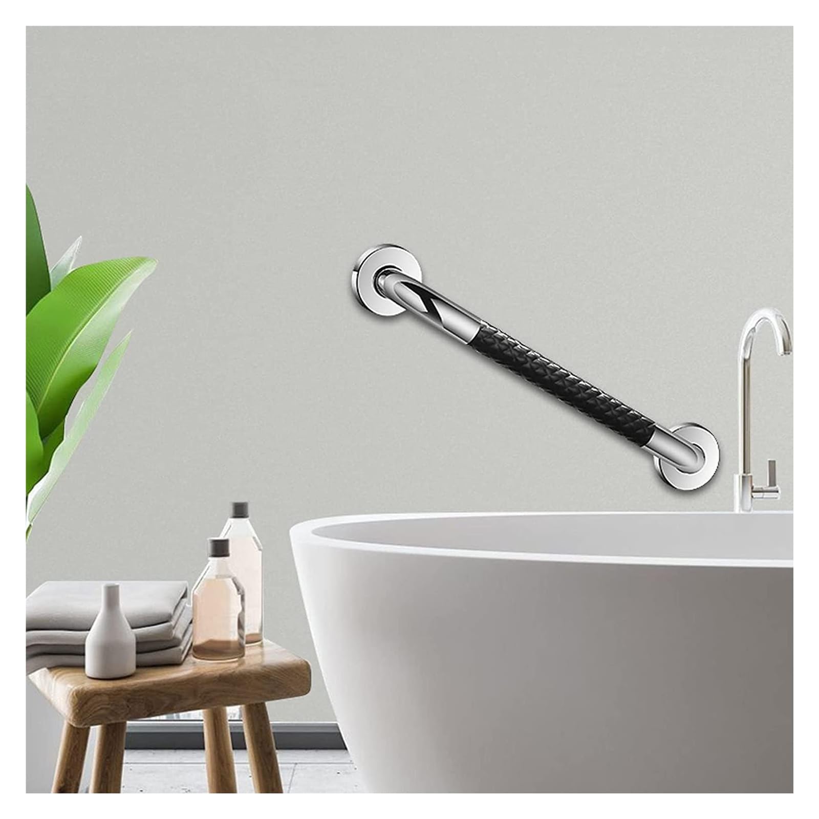 Maniglioni di Supporto in Acciaio Inox per Doccia e Bagno con impugnature Antiscivolo, 3 Maniglie da 5 cm per Anziani, Ideali per Bagno, WC e Scale (27 Pollici)