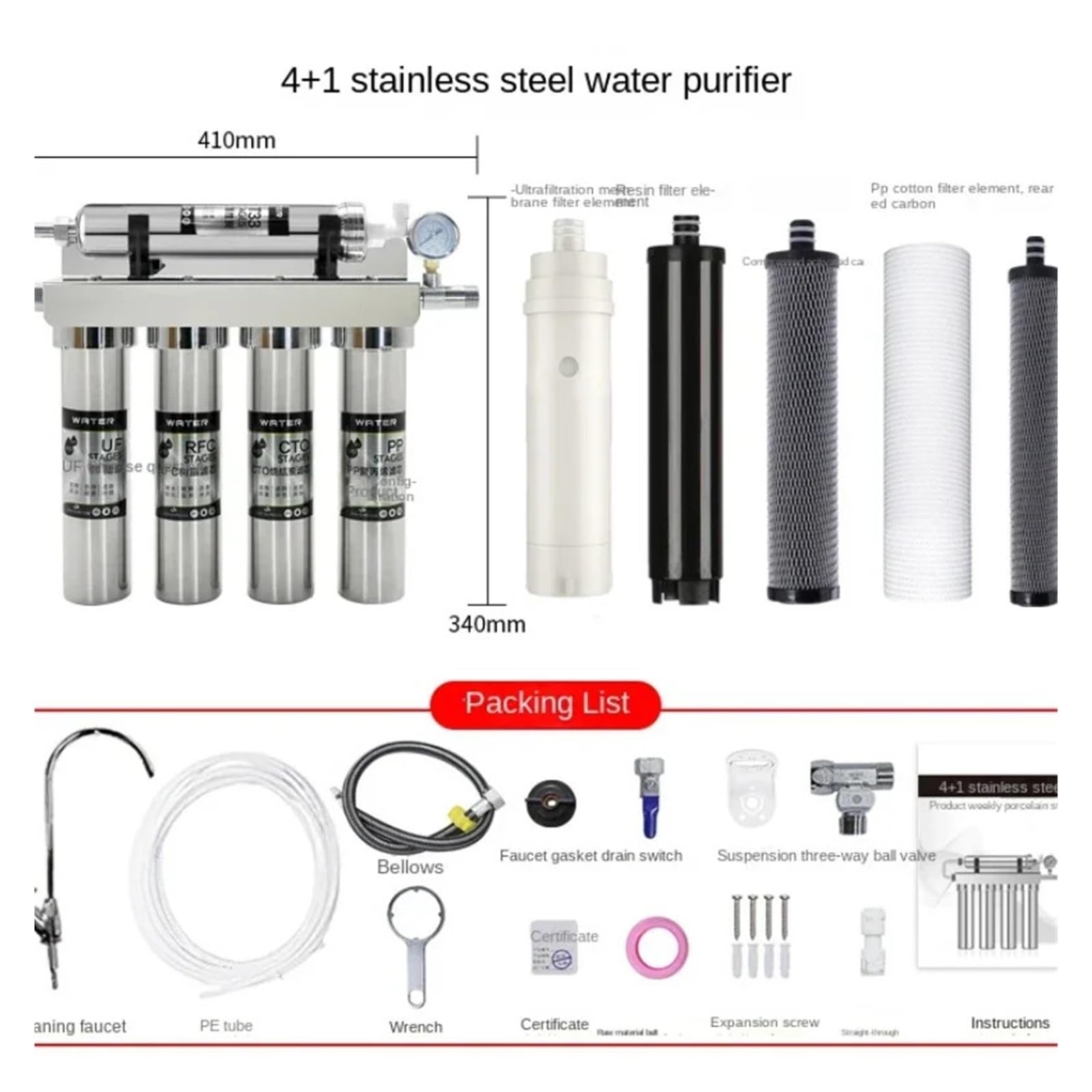 Purificador de agua potable directo for el hogar, cocina de acero inoxidable, filtro de agua for grifo, filtro de agua de ultrafiltración Nivel 5 Con alta tasa de purificación