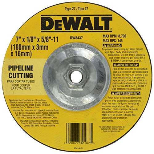 DEWALT DW8437 7-Inch by 1/8-Inch by 5/8-Inch-11 Pipeline Cutting Wheel